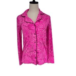 Lilly Pulitzer Women's Pajama PJ Knit Long Sleeve Button Up Top Cerise Pink S